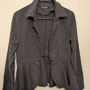 Shein Women's Gray Herringbone Peplum Hem Coat Jacket (Dark Gray)